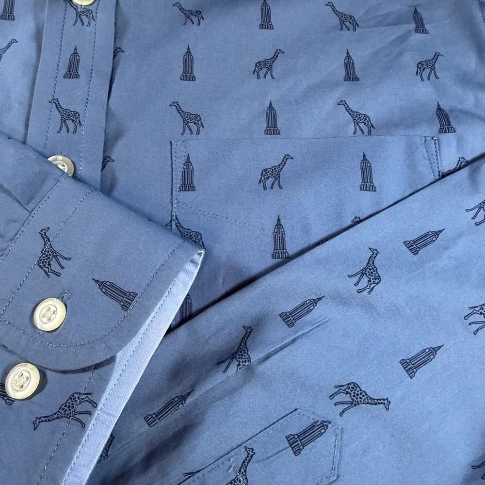 Banana Republic Shirt Mens L Blue Giraffe Empire State Building Slim Fit EUC